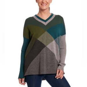NWT Joseph A. Sz Large Women’s Green V-neck Oversized Sweater Argyle Block $78!